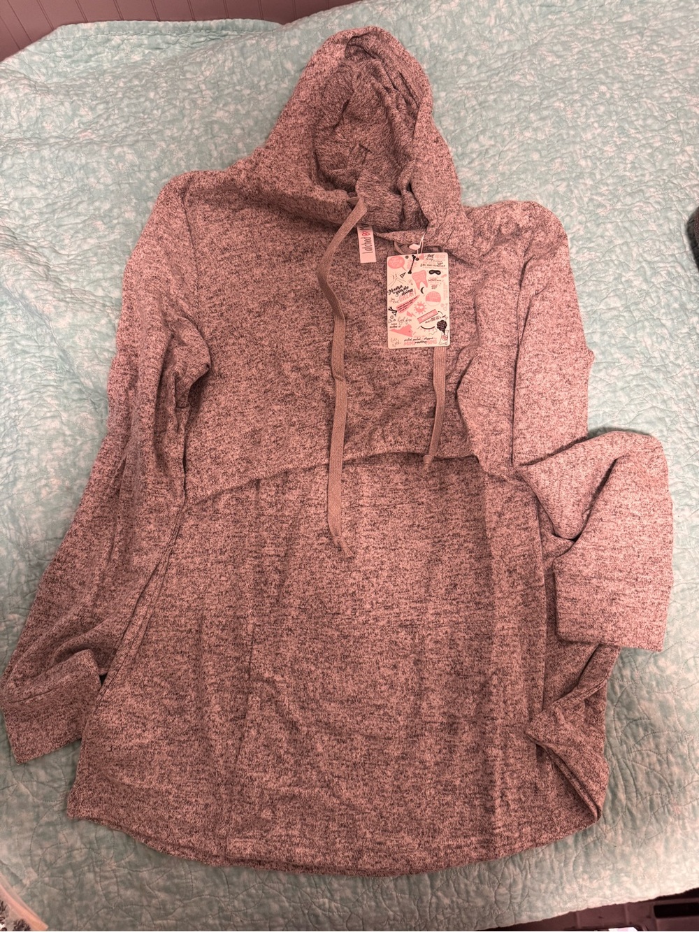 Latched Mama- Cozy heathered gray Hoodie Sweater